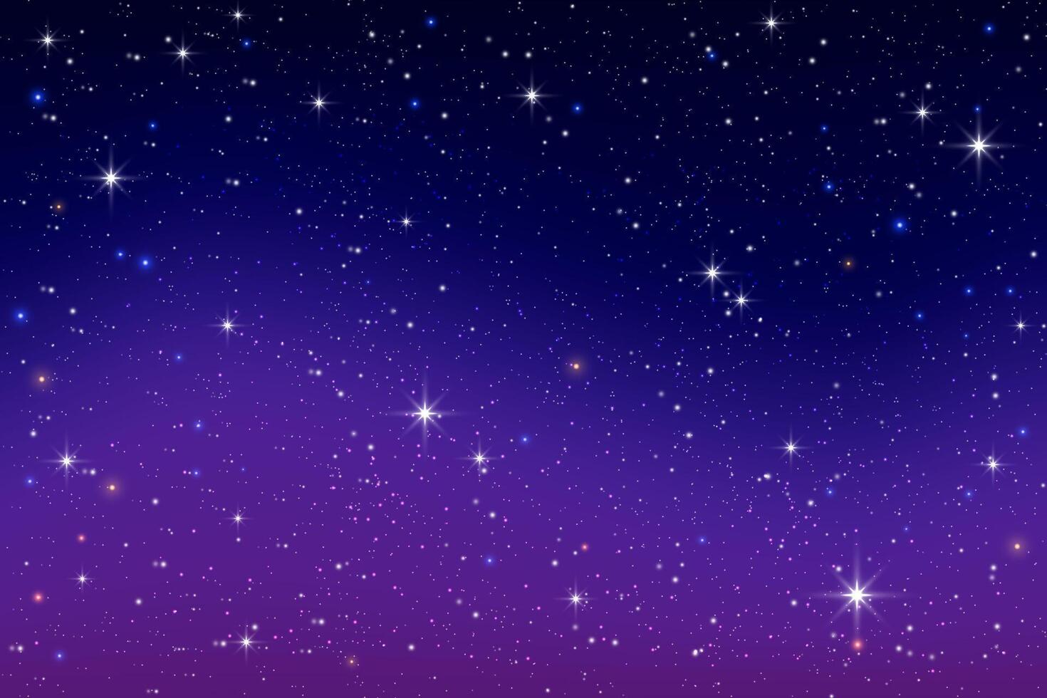 Purple night sky background with stars. Universe gradient landscape with blue and pink light. Abstract sunset with sparkles and cosmic constellations. Realistic astrology backdrop vector