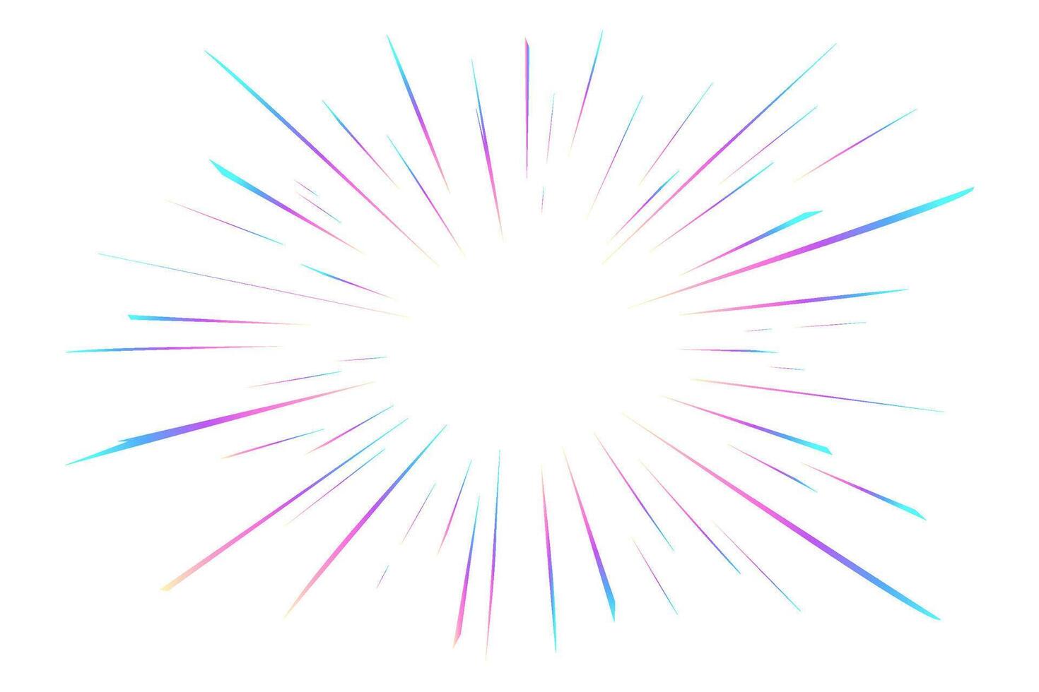 Rainbow light flare. Halo prism effect on white background. Burst with colored sparkles. Starburst explosion radial speed lines. Iridescent gradient beams. Neon sparks vector