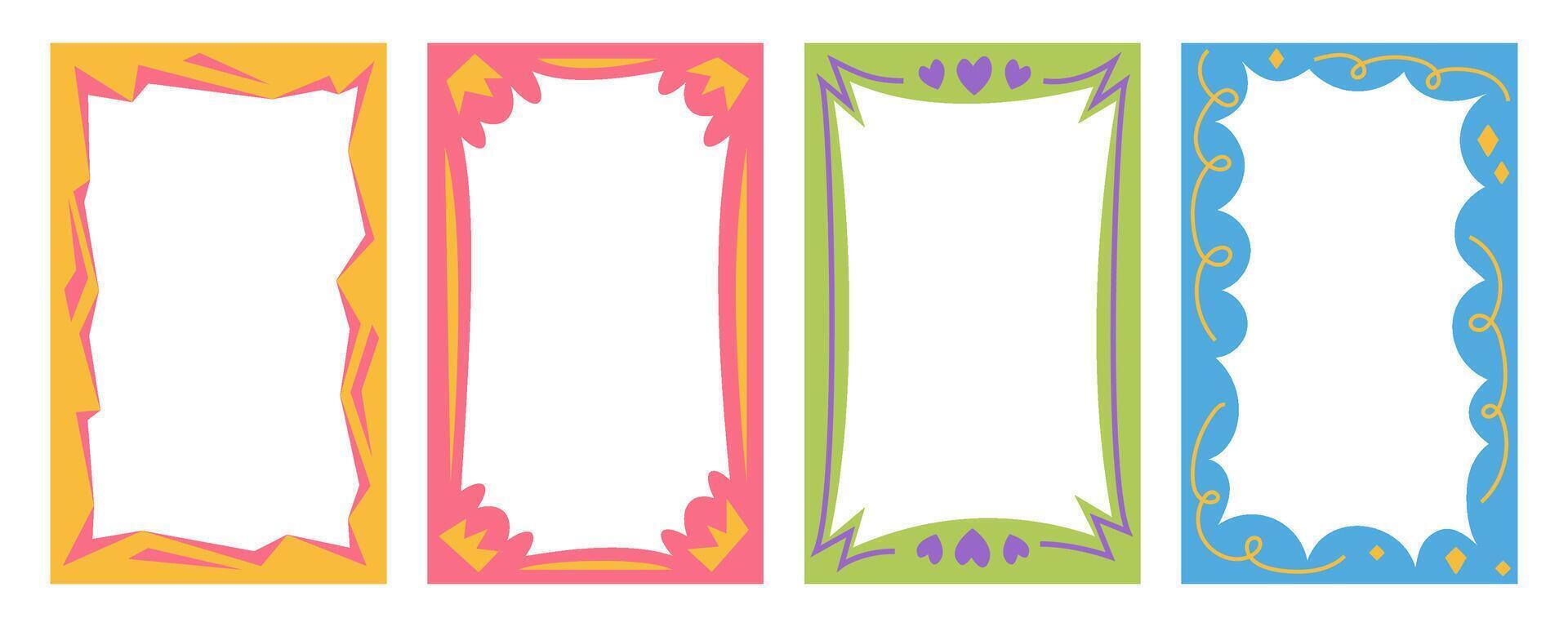 Wavy scallop border shapes. Rectangle fun psychedelic hand drawn frame. Doodle cute design for text photo and picture. Groovy child template. Y2K decorative blank. vector