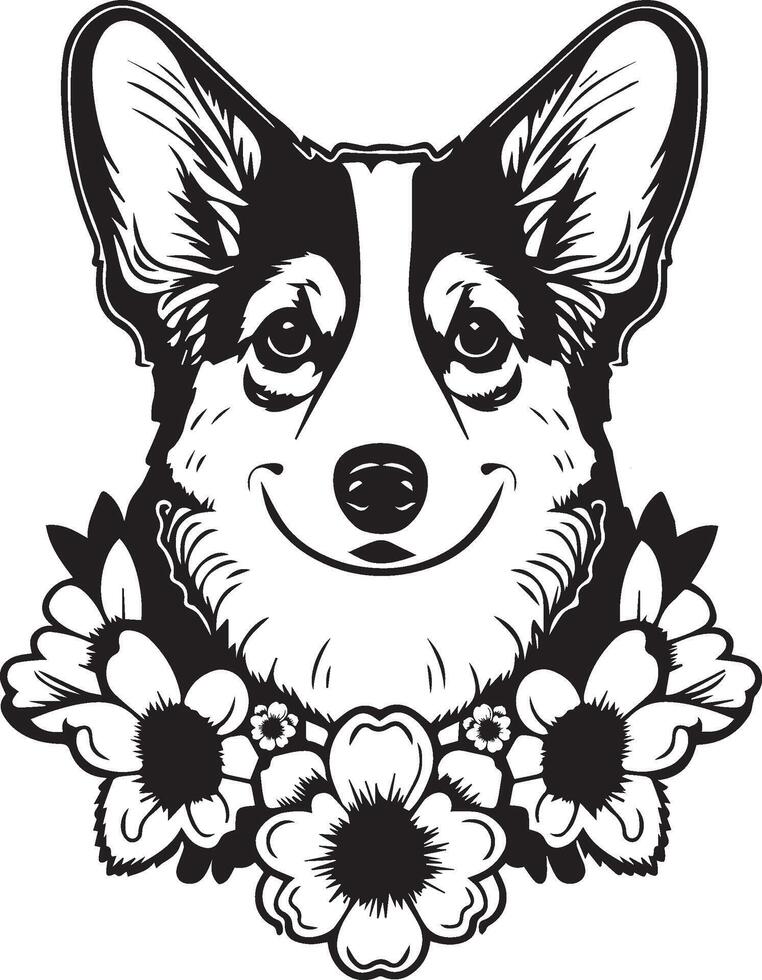 Floral Corgi Dog vector