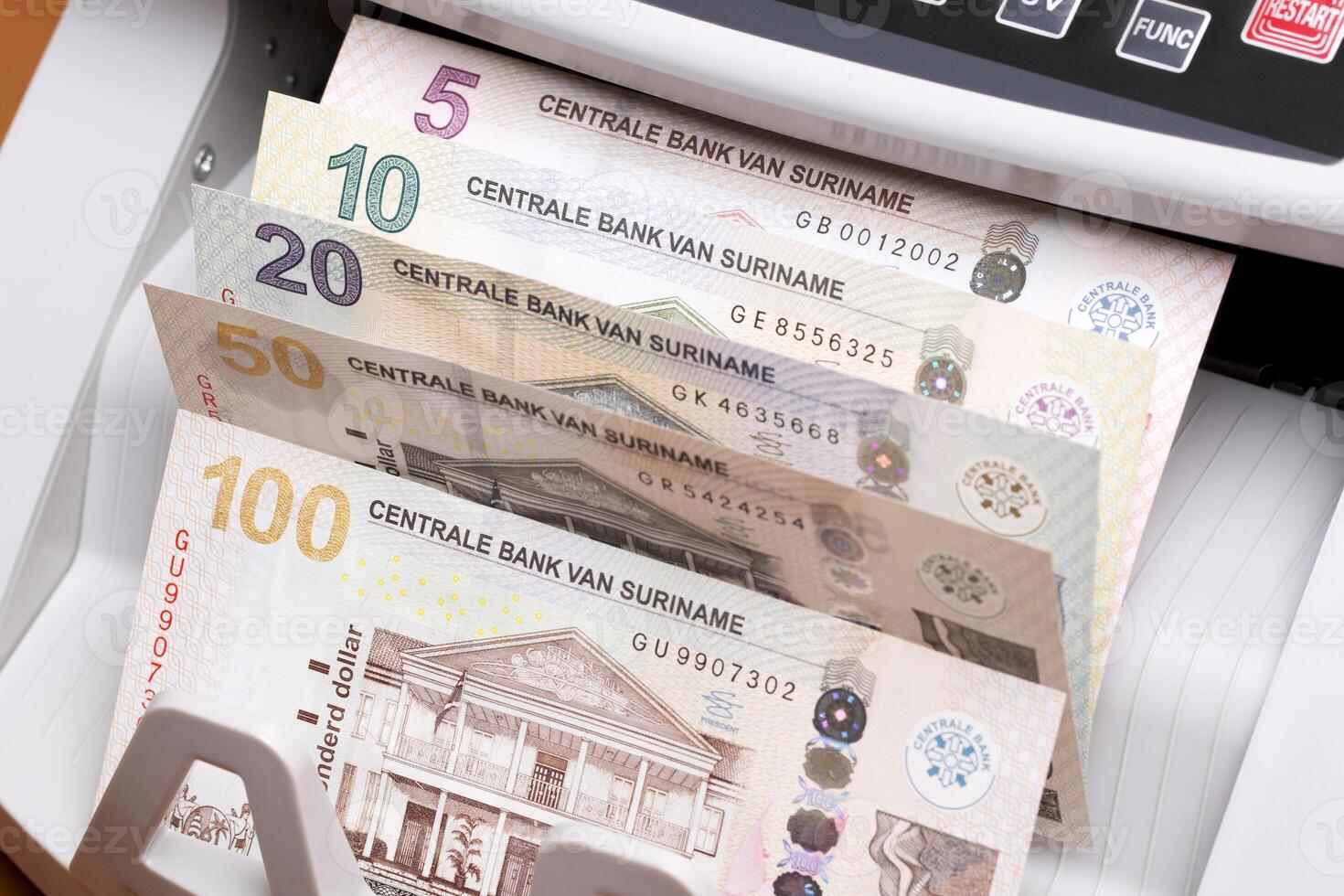 Surinamese dollar in the counting machine photo