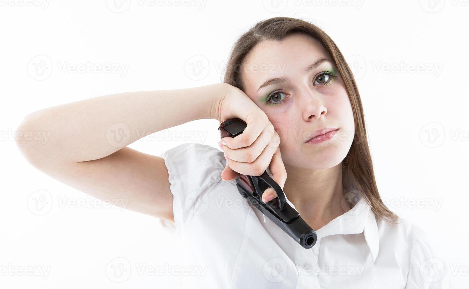 portrait of a girl with pistol photo