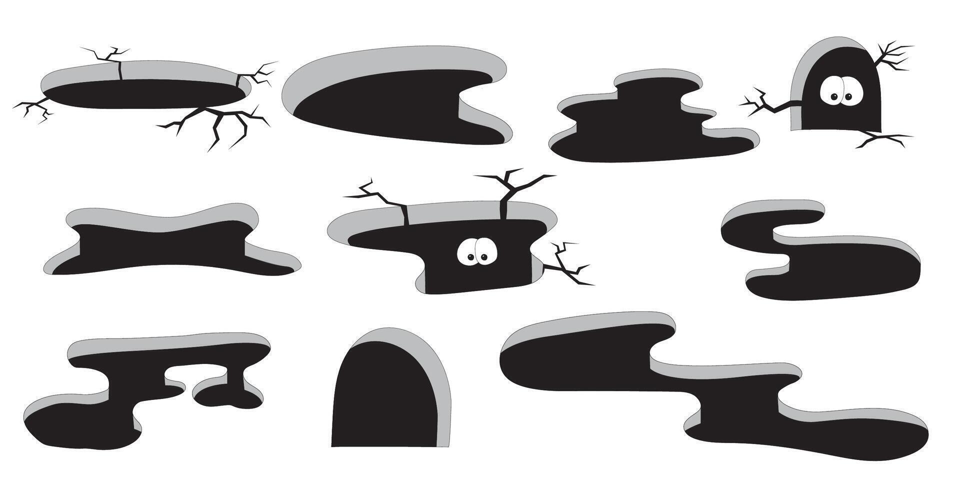 Cleft in the ground and a hole in the floor. Hole with cracks in the ground vector