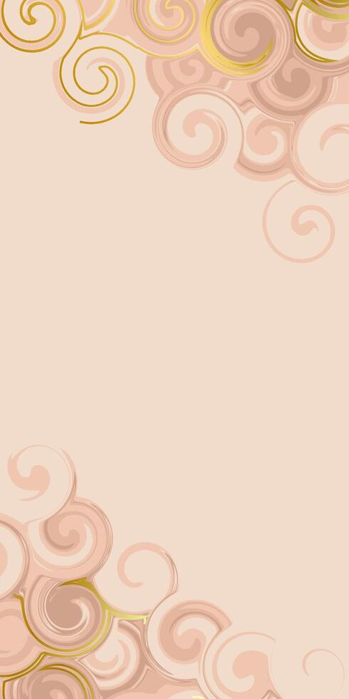 Pastel neutral fluid swirl vertical background with golden elements to create a trendy cover. Beige texture for web design. vector