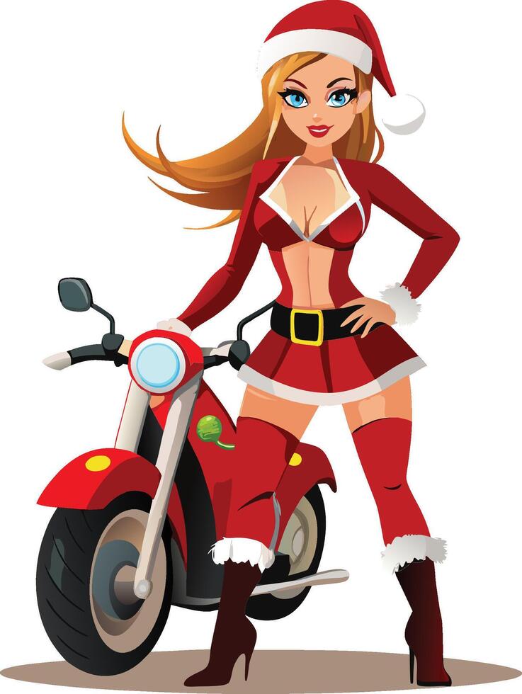 Festive Ride Santa Woman on a Motorcycle vector