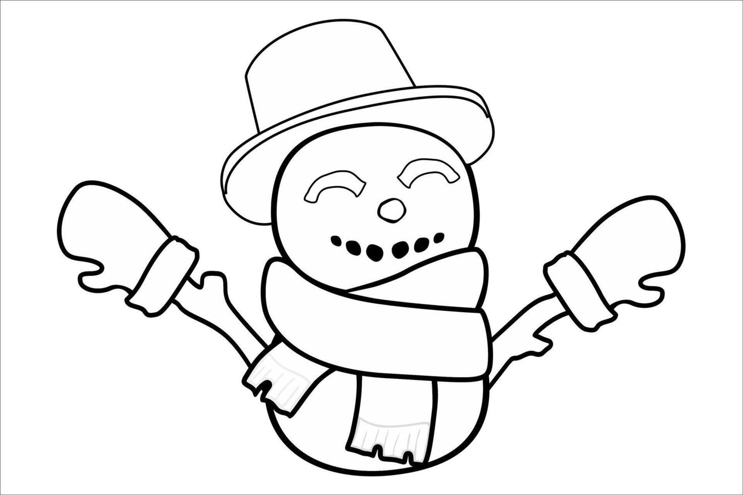 Happy snowman line art vector