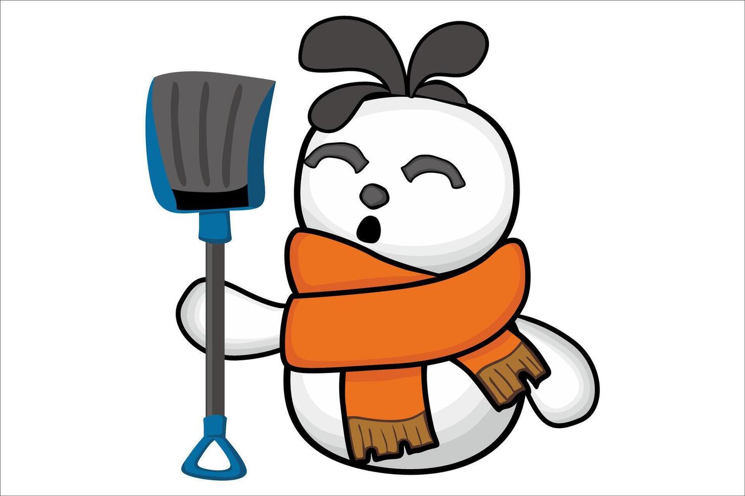 Adorable Snowman Holding a Spade vector