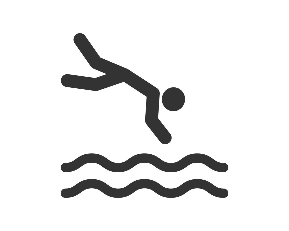 Jumping to the water icon symbol. Man diving logo sign. illustration image. Swimming diving spot area. vector
