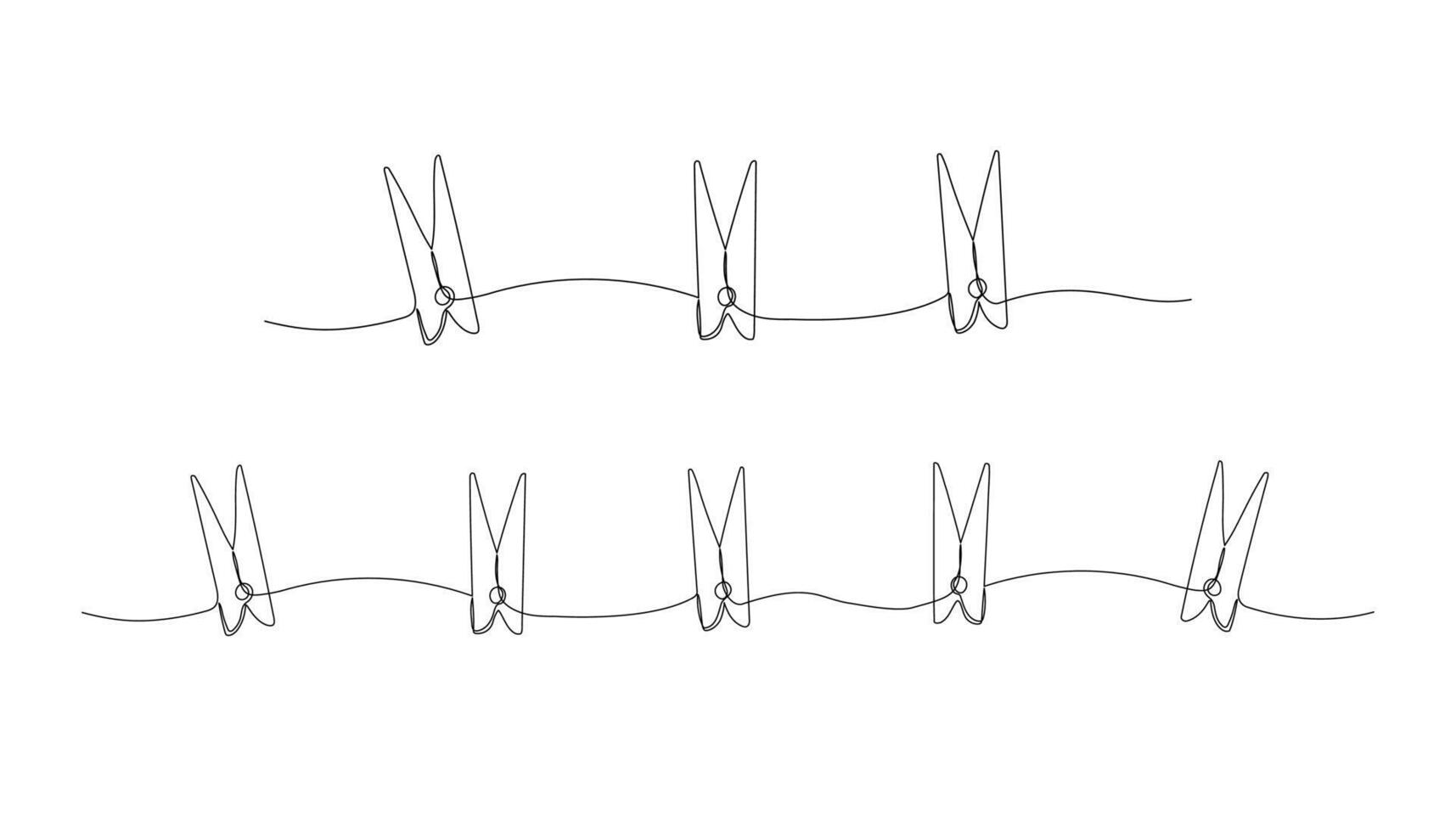 Clothesline with pins and peg one continuous line drawing. Laundry, clothespin doodle illustration vector