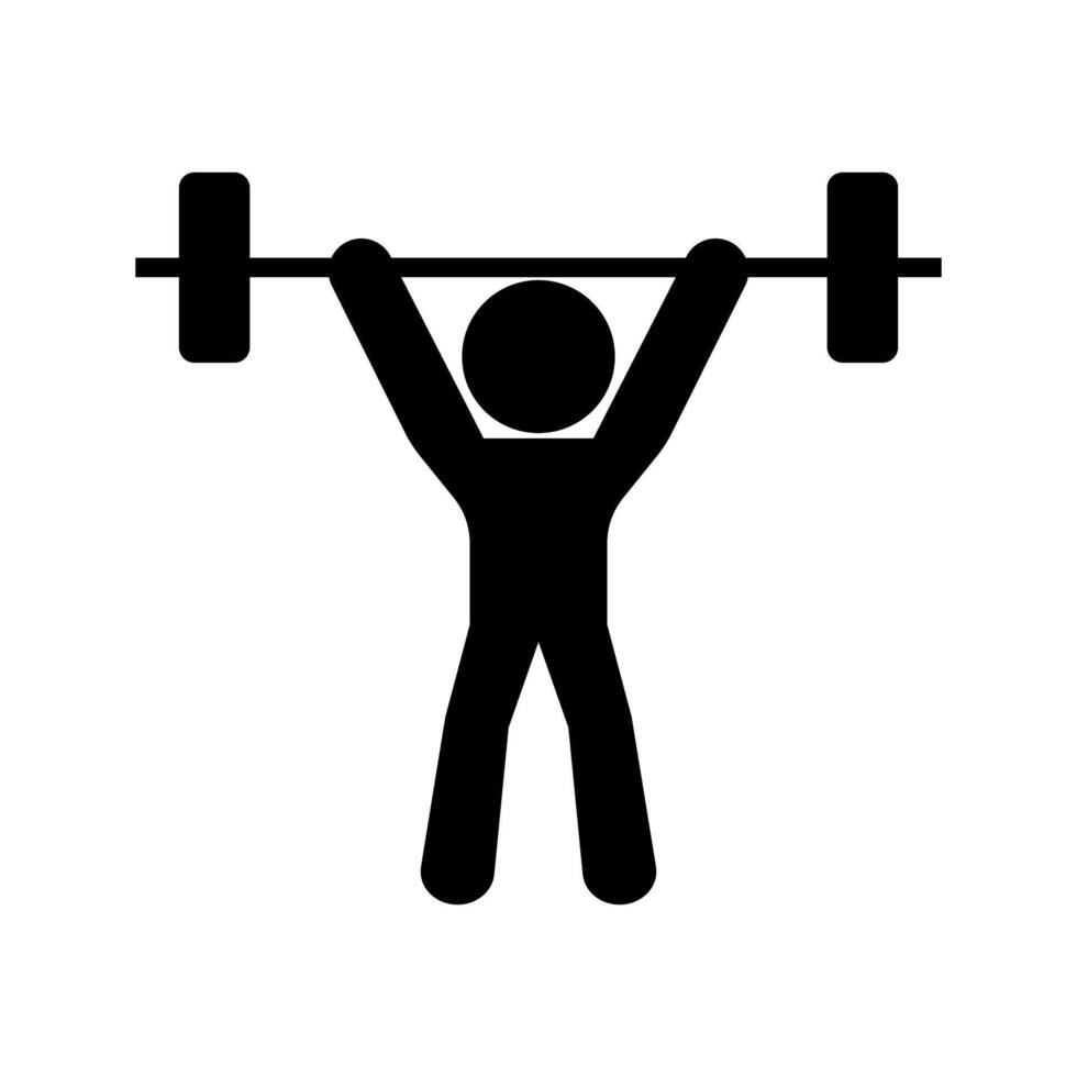 Weightlifter lifting barbell overhead silhouette. vector