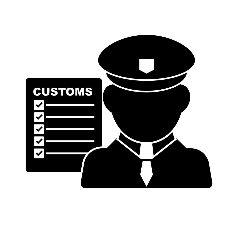 Customs Officer with Checklist Document Silhouette. vector