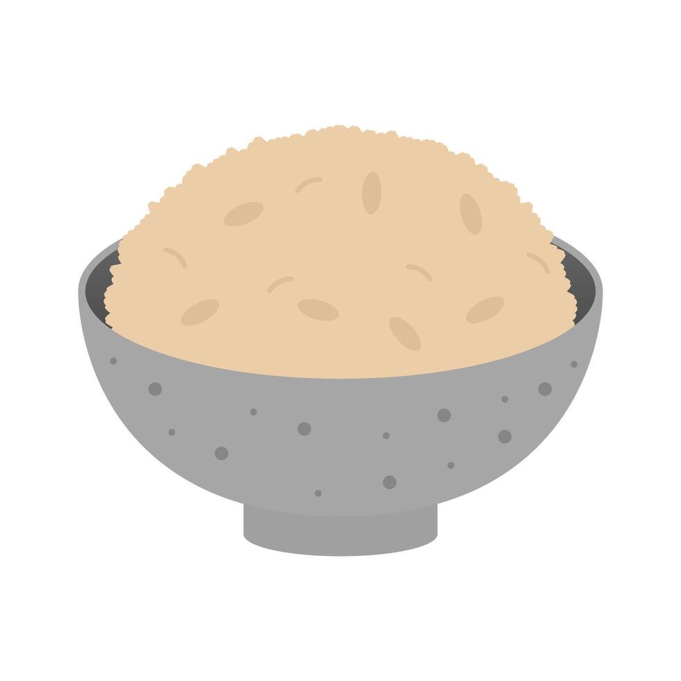 Steamed Brown Rice in a Bowl. vector