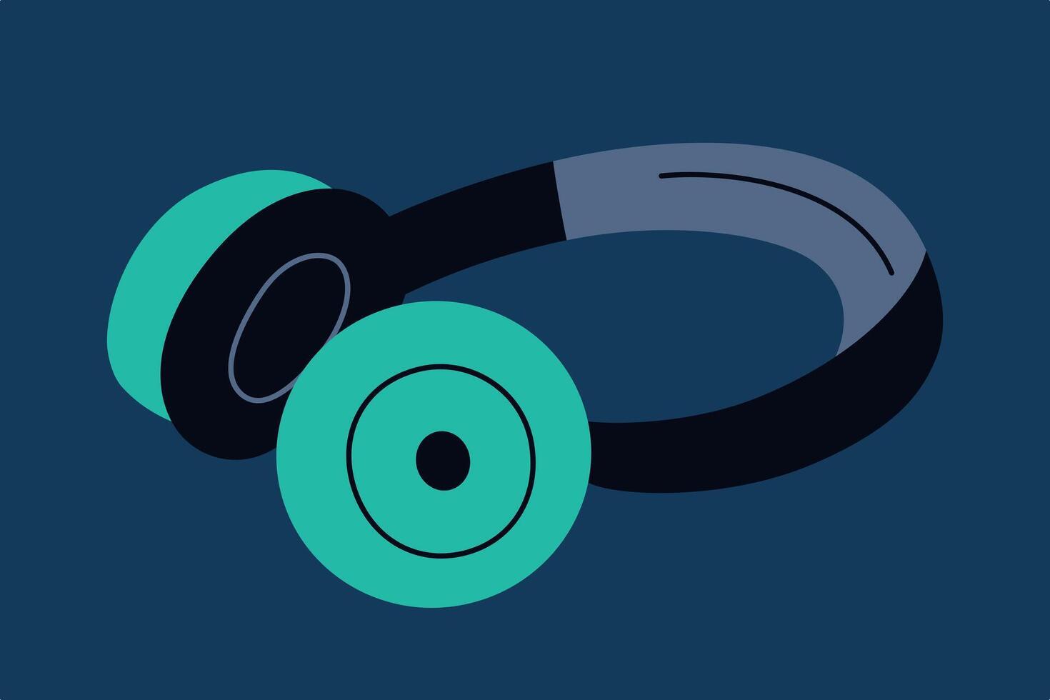Modern wireless headphones for music and audio, games, sleek design and portability. Flat illustration for technology, sound, and gadget theme, isolated colored clipart on dark background vector