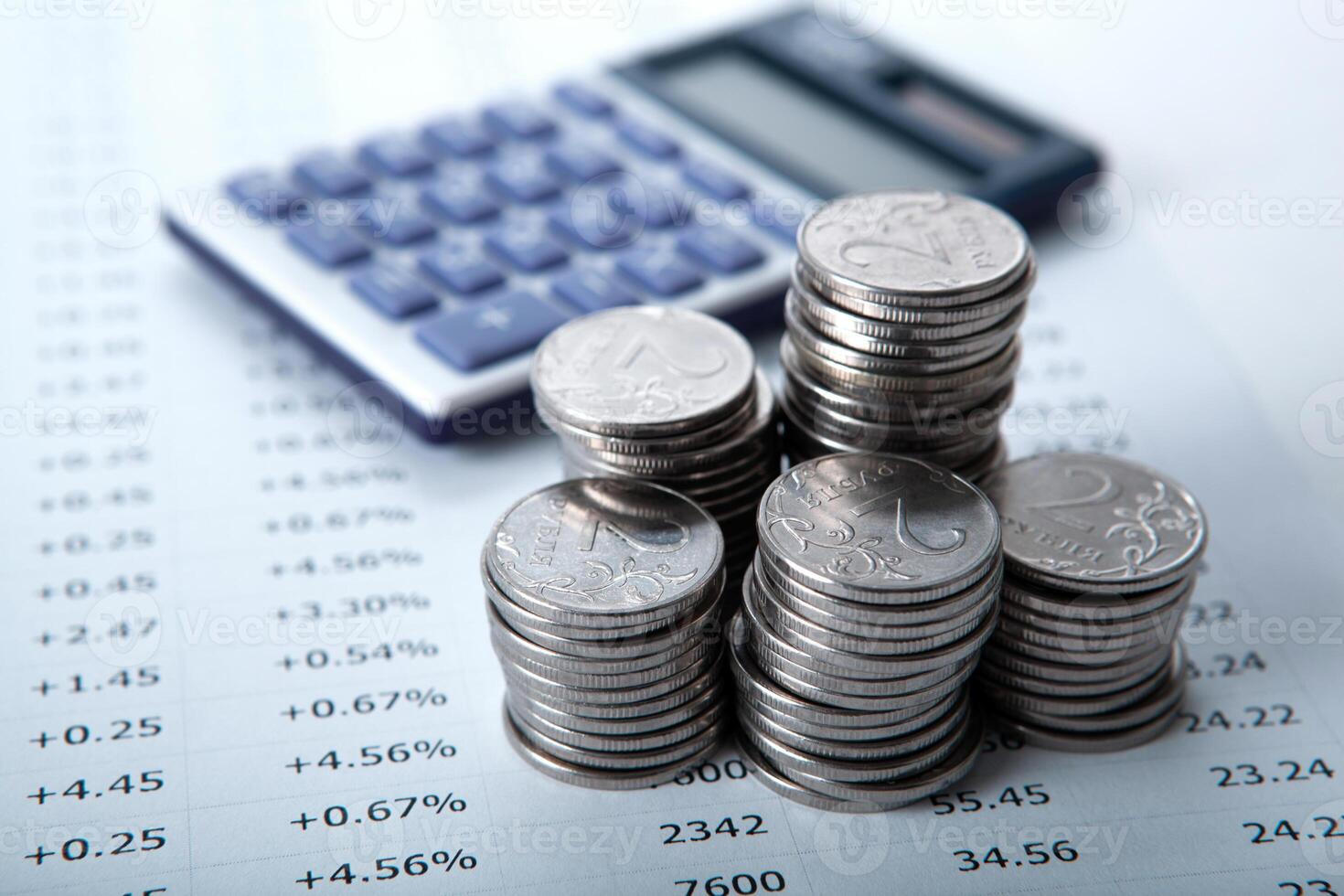 stacks of Russian rubles with calculator photo