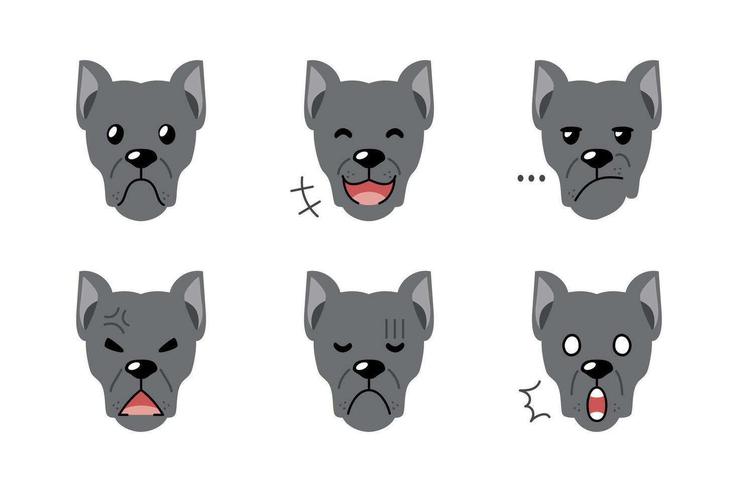 Set of character cane corso dog faces showing different emotions vector