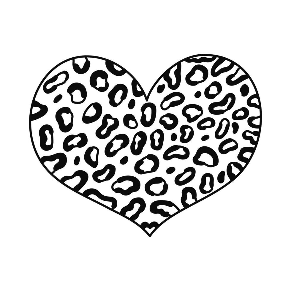 Cute doodle heart with leopard pattern in Y2k aesthetic. Retro love symbol with animal print from 90s, 00s. Hand drawn simple heart isolated with outline. Nostalgia for vintage and 1990s vibes. vector