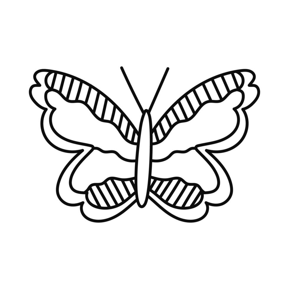 Cute doodle butterfly with yellow wings. Flying tropical and garden insect. Trendy symbol of Y2k, 90s and 00s. Hand drawn simple butterfly isolated on white background. Nostalgia for 1990s aesthetic. vector