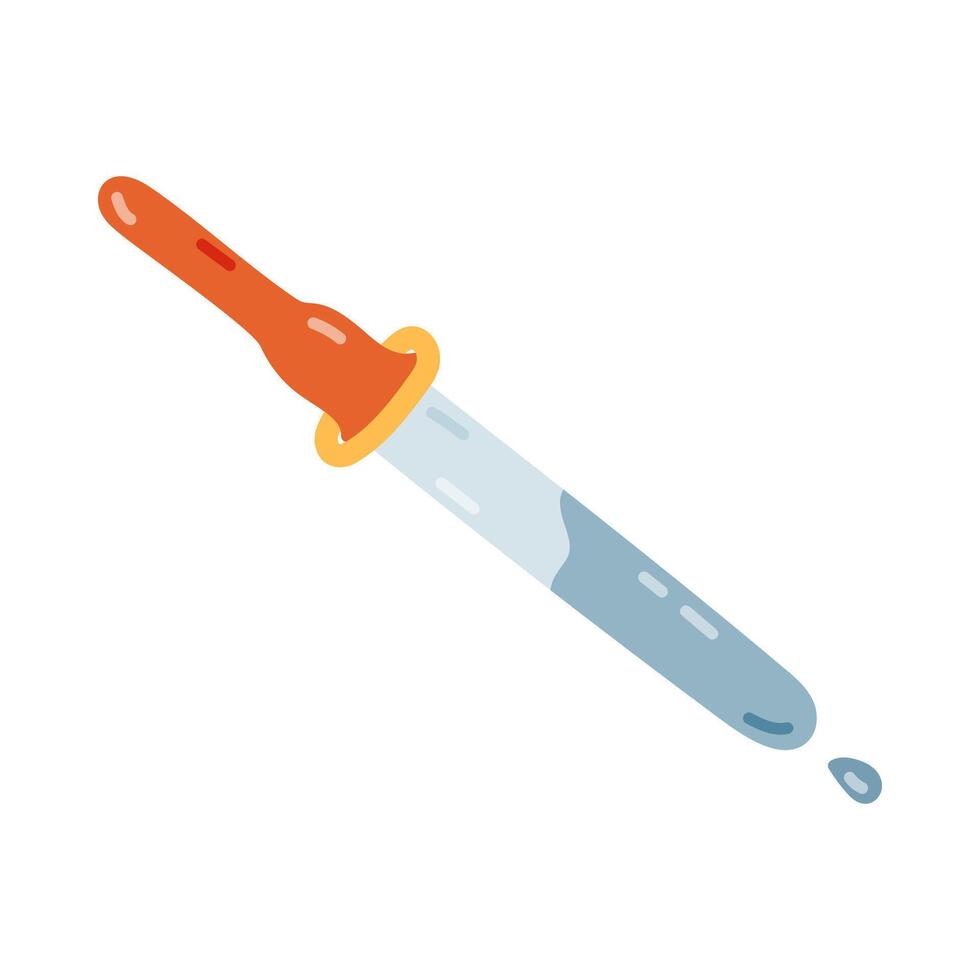 Cute cartoon pipette for medical analysis, chemistry experiment, cosmetic procedures. Laboratory dropper for health and beauty care. Hand drawn lab equipment isolated on white background. vector