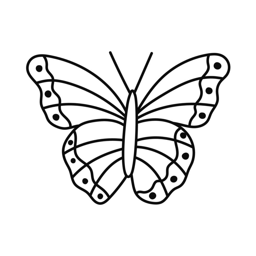 Cute doodle butterfly with yellow wings. Flying tropical and garden insect. Trendy symbol of Y2k, 90s and 00s. Hand drawn simple butterfly isolated on white background. Nostalgia for 1990s aesthetic. vector