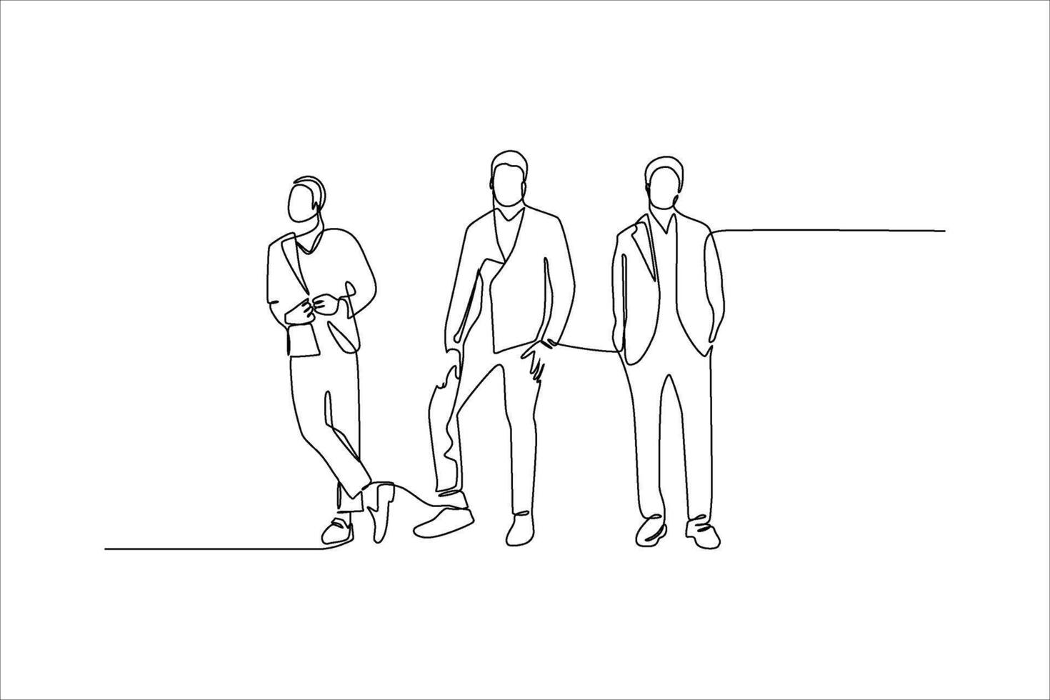 continuous line of three business people standing vector