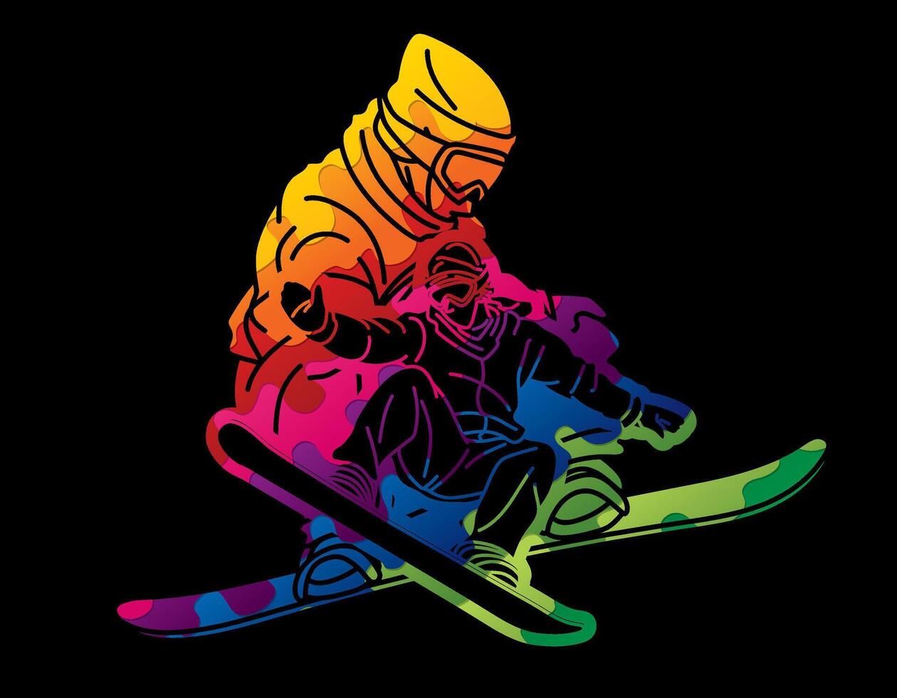 Colorful Graffiti Extreme Sport Snowboard Players Mix Action vector