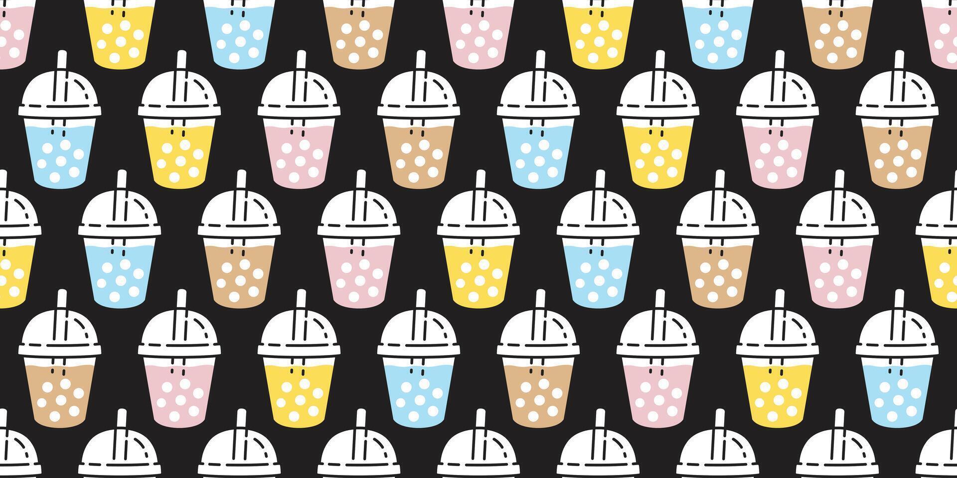Boba tea seamless pattern bubble milk tea gift wrapping paper repeat wallpaper tile background scarf isolated illustration doodle design vector