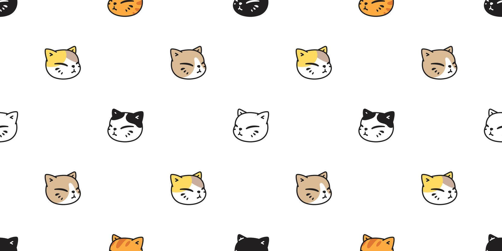 cat seamless pattern kitten calico face head neko cartoon character breed pet gift wrapping paper tile background repeat wallpaper animal doodle illustration design scarf isolated vector
