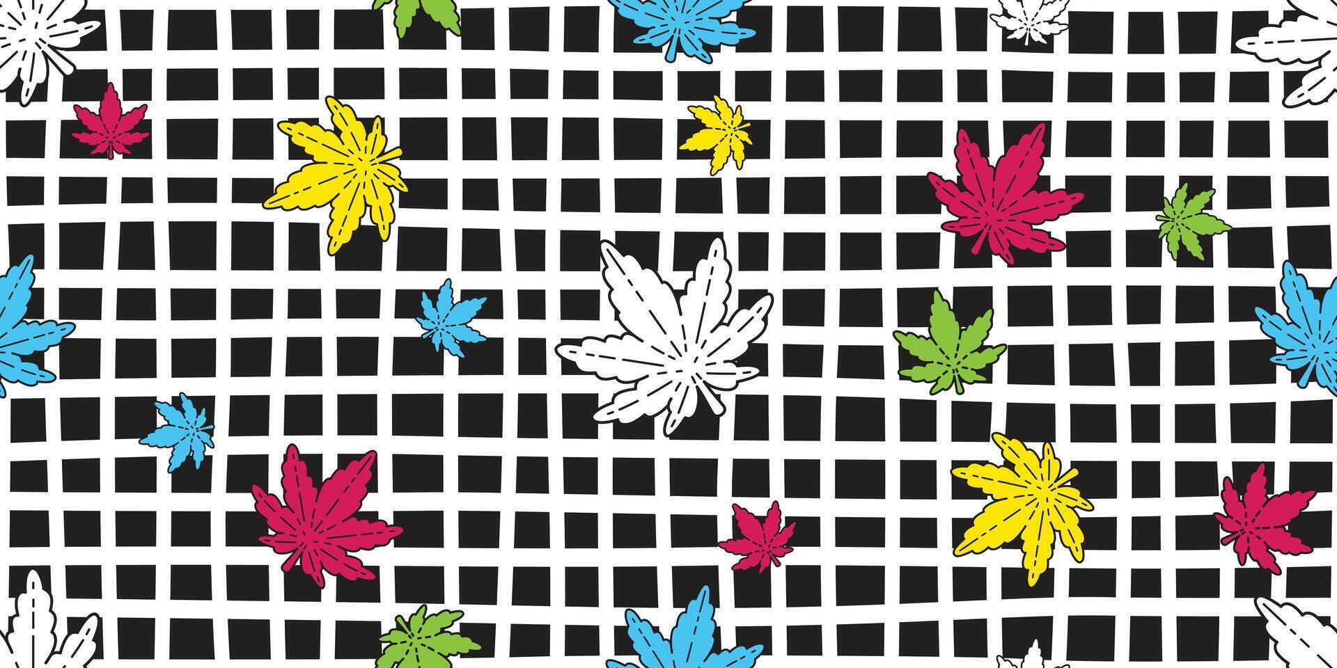 Weed seamless pattern Marijuana leaf cannabis leaves checked scarf isolated plant flower gift wrapping paper repeat wallpaper tile background illustration design vector