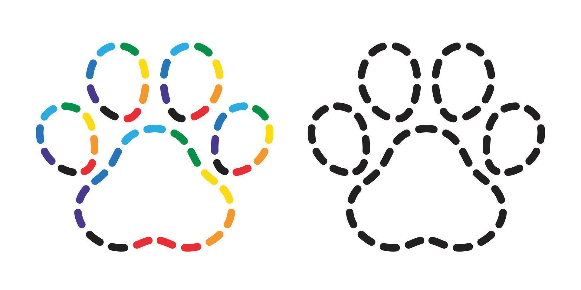 dog paw icon footprint dash line logo rainbow colorful symbol cartoon character illustration doodle clip art design vector