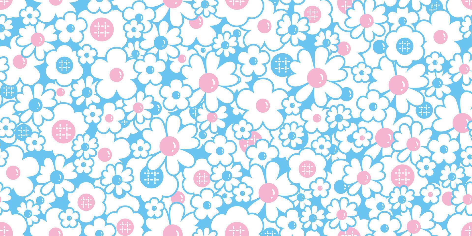 flower seamless pattern daisy gift wrapping paper leaves repeat wallpaper tile background scarf isolated doodle illustration design vector