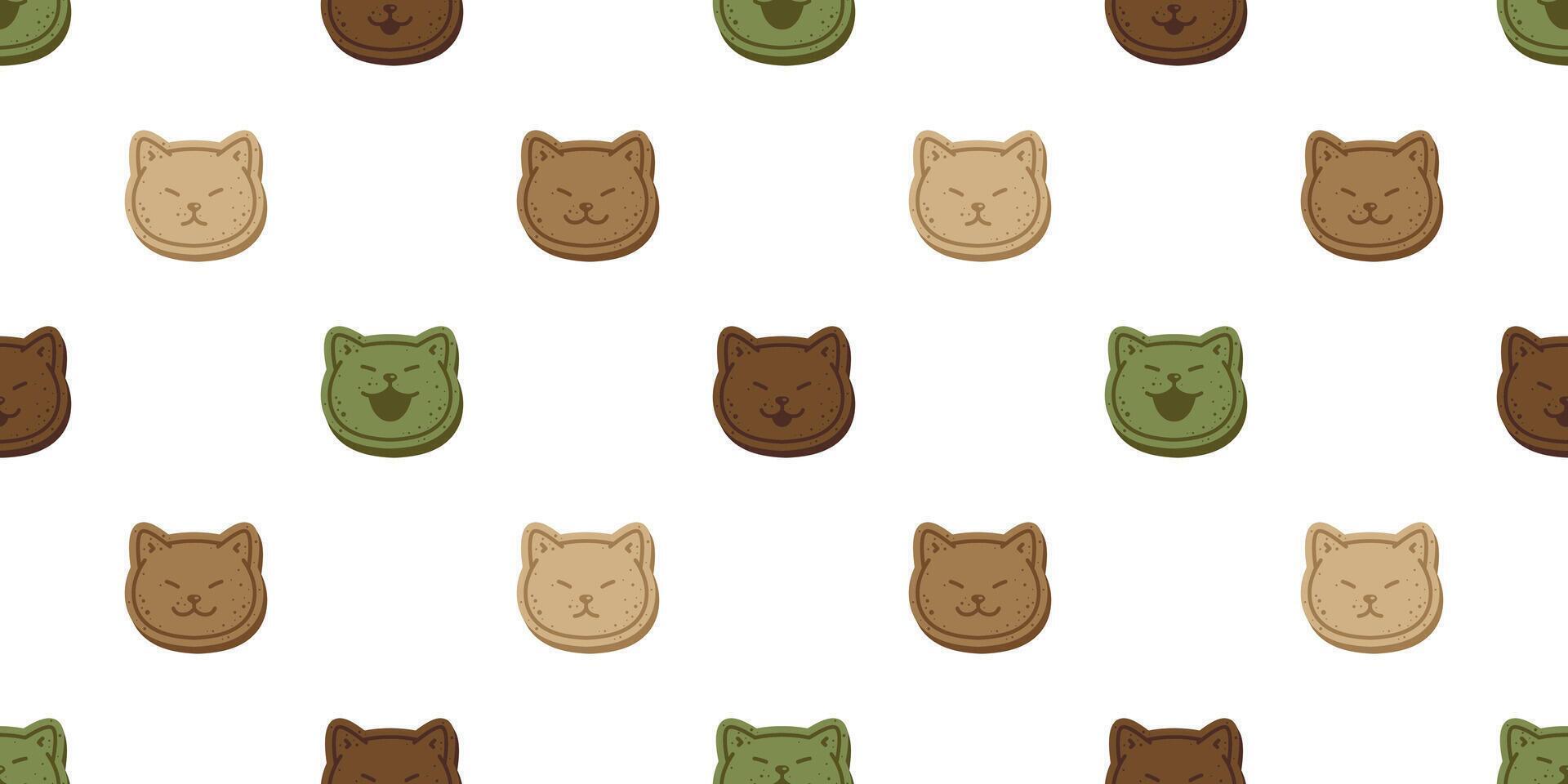 cat seamless pattern cookies kitten bakery calico neko face head doodle cracker snack pet cartoon gift wrapping paper tile background repeat wallpaper scarf isolated illustration design vector