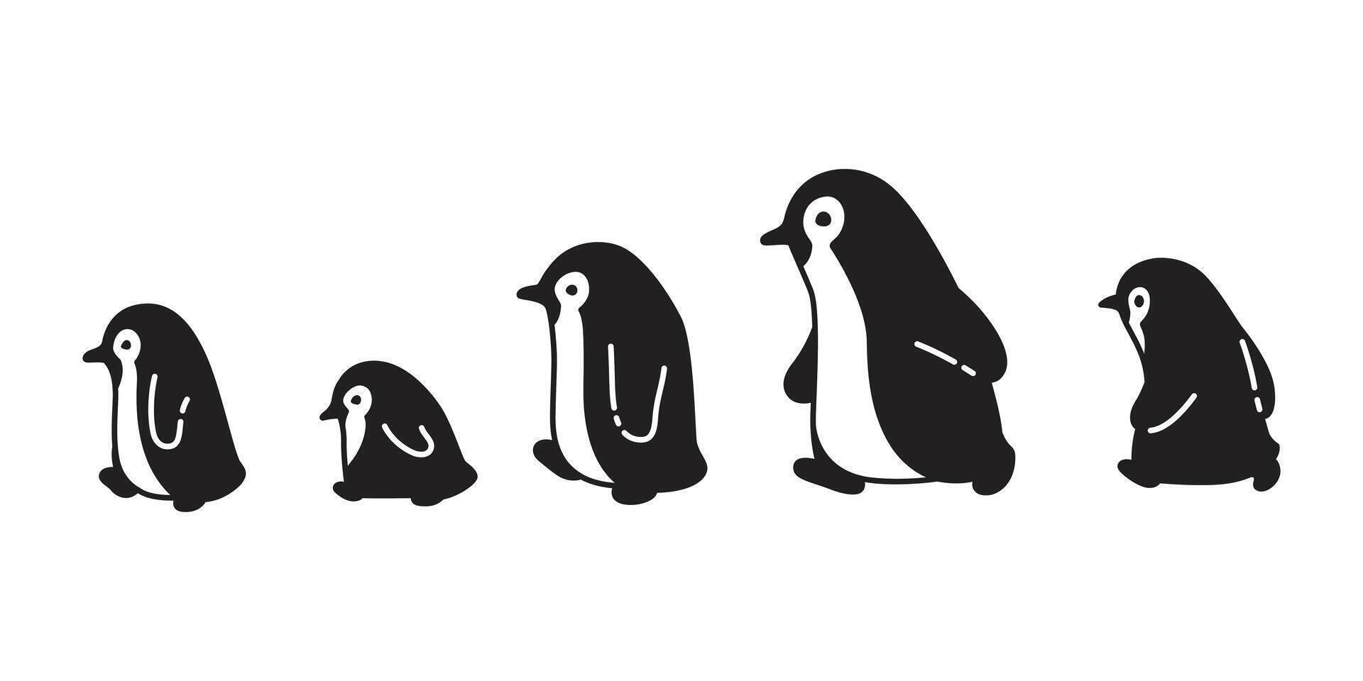 penguin bird icon walking logo cartoon character family doodle illustration symbol design isolated vector
