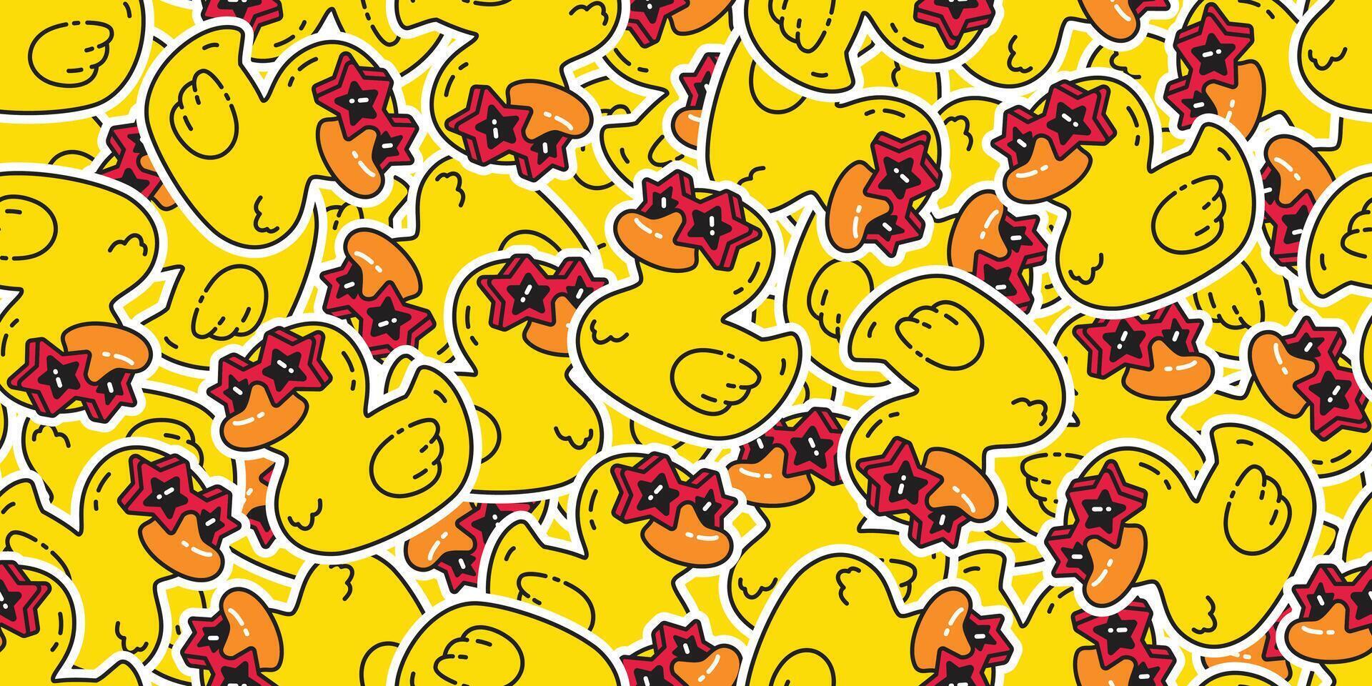 duck seamless pattern rubber duck star sunglasses fashion shower bathroom toy chicken bird pet scarf isolated cartoon animal tile wallpaper repeat background doodle illustration pastel design vector