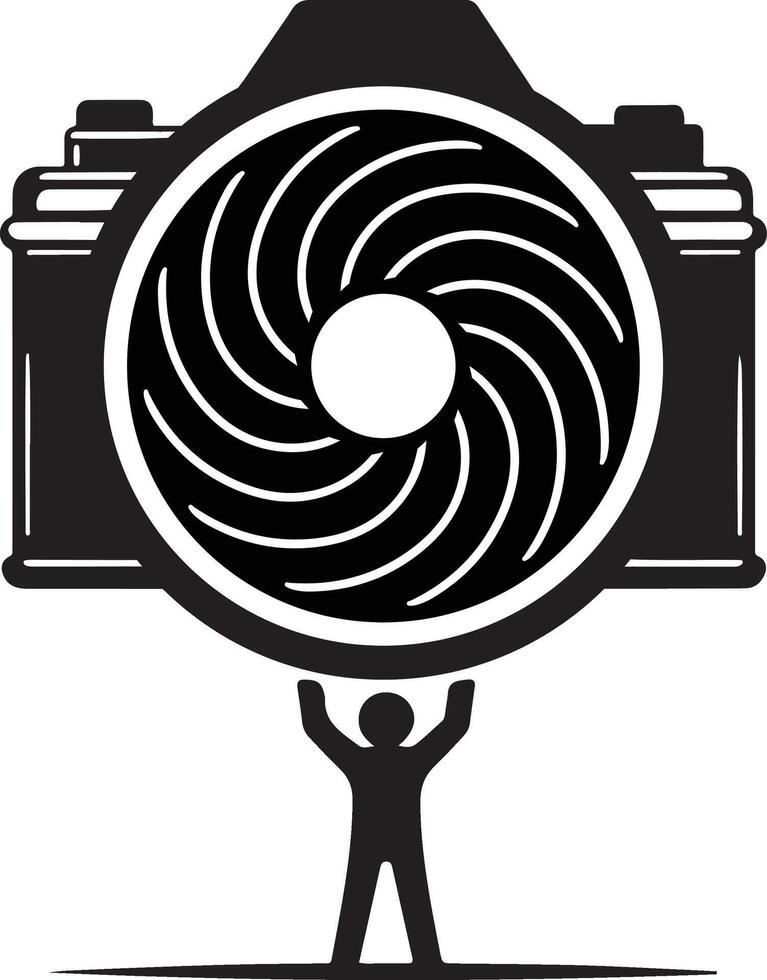 a man holding up a camera on top vector