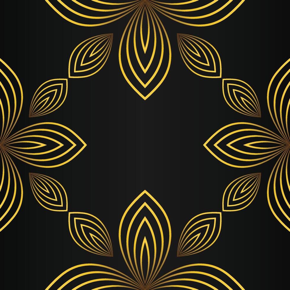 Golden frame with floral pattern on black background vector