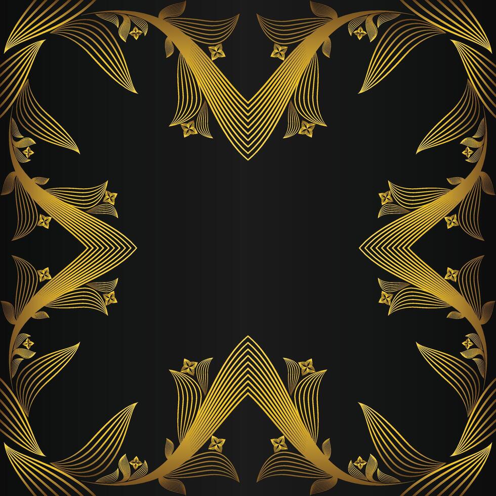 Golden frame with floral pattern on black background vector