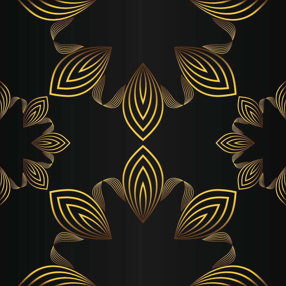 Golden floral pattern on black background vector