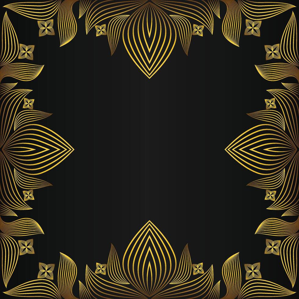 Golden frame with floral pattern on black background vector