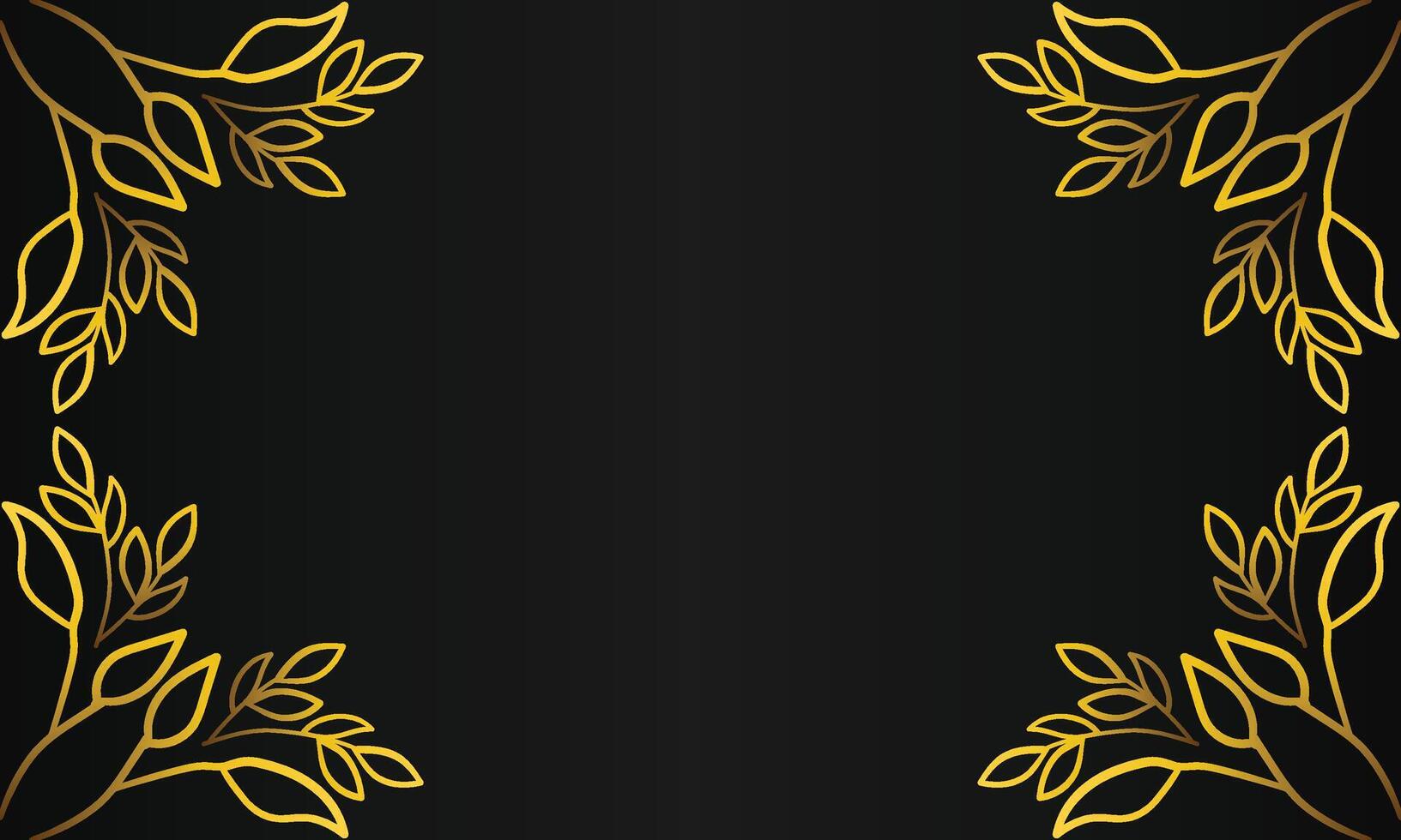 Golden frame on black background with leaves vector
