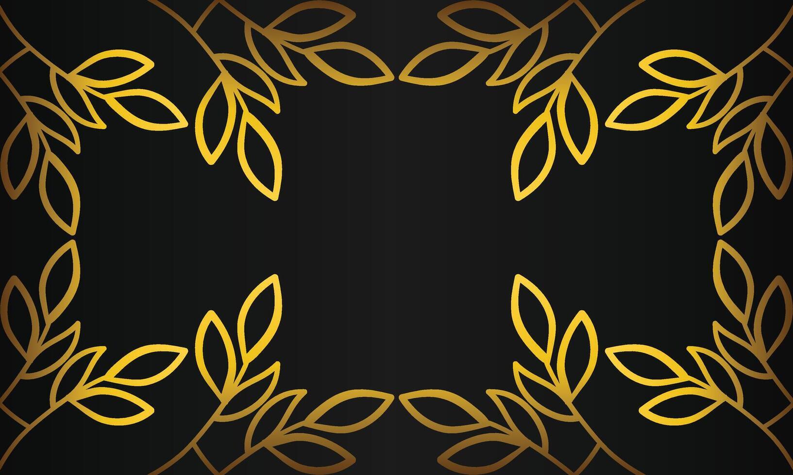 Golden frame with leaves on black background vector