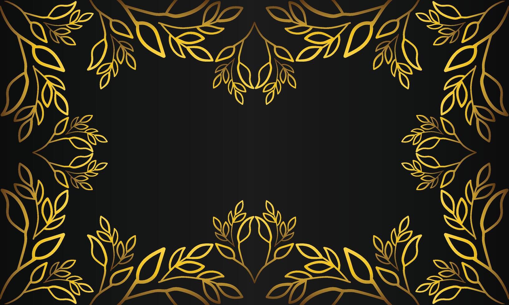 Golden floral frame on black background vector