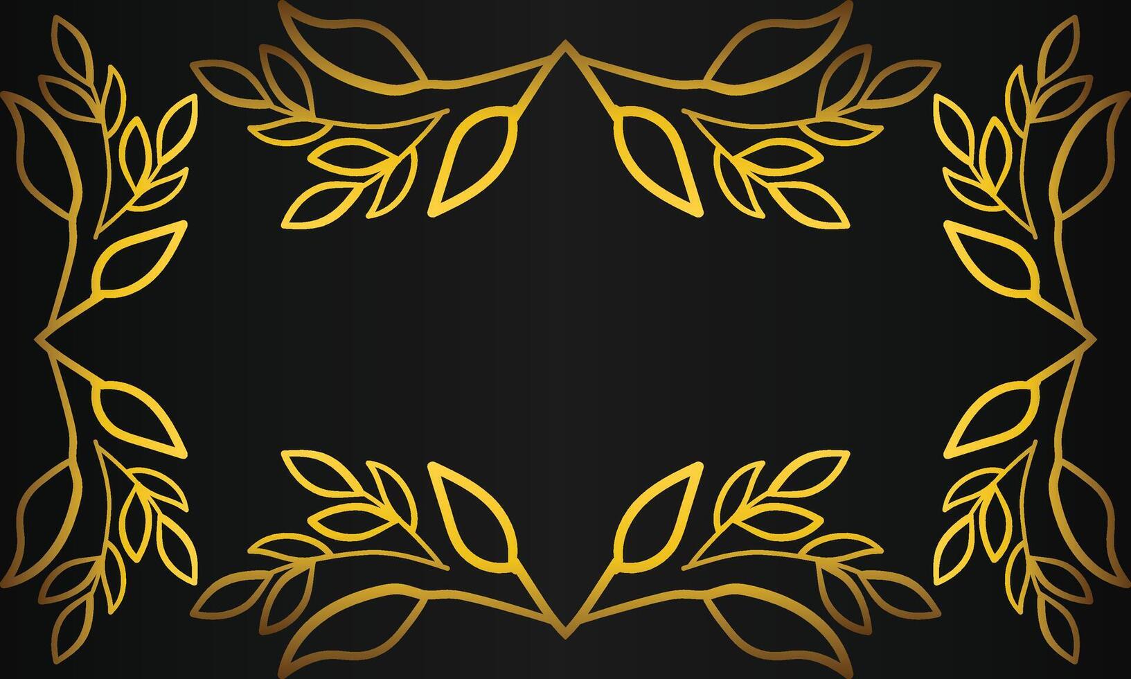 Golden frame with leaves on black background vector