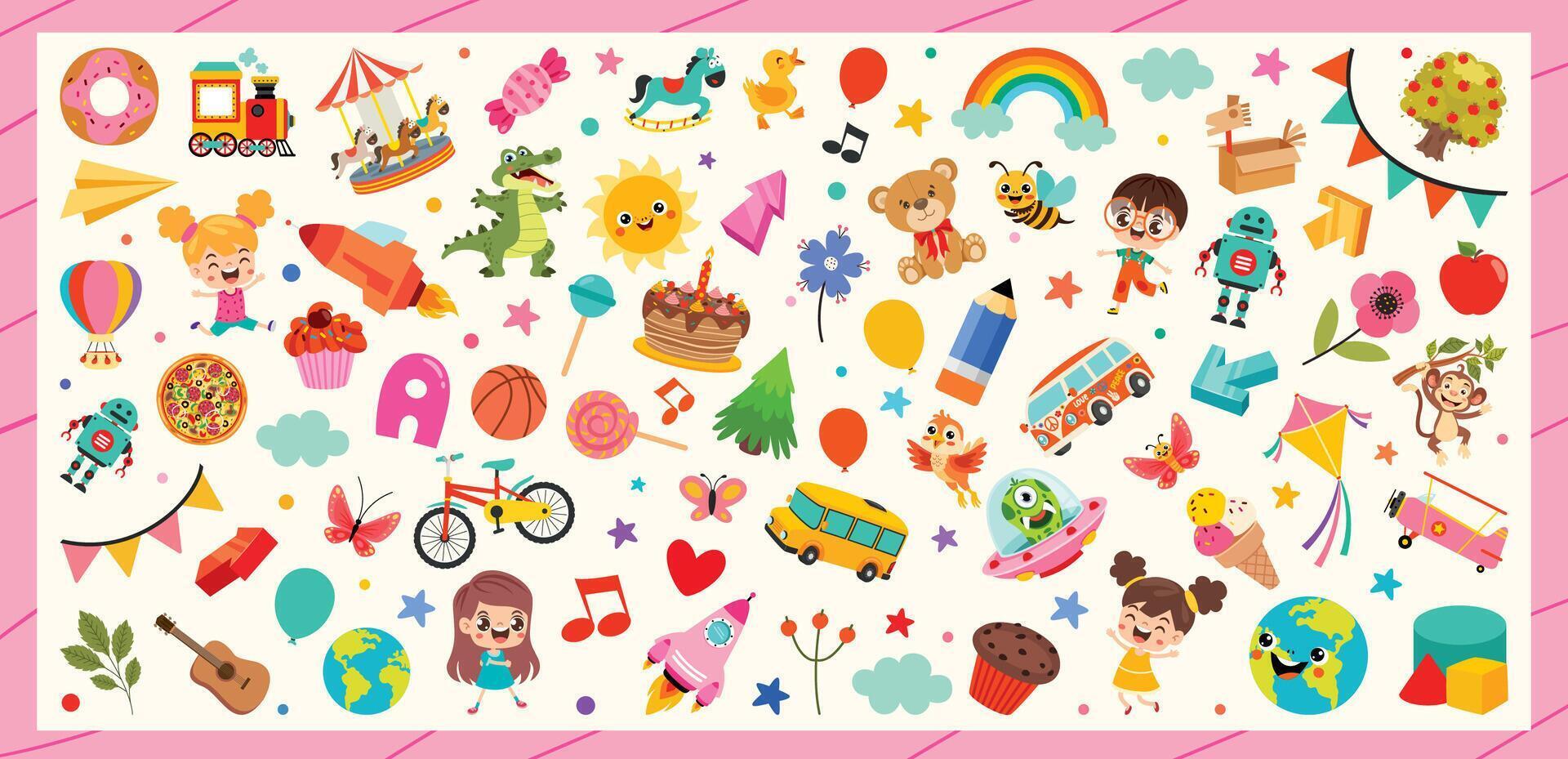 Background With Childish Doodle Illustrations vector