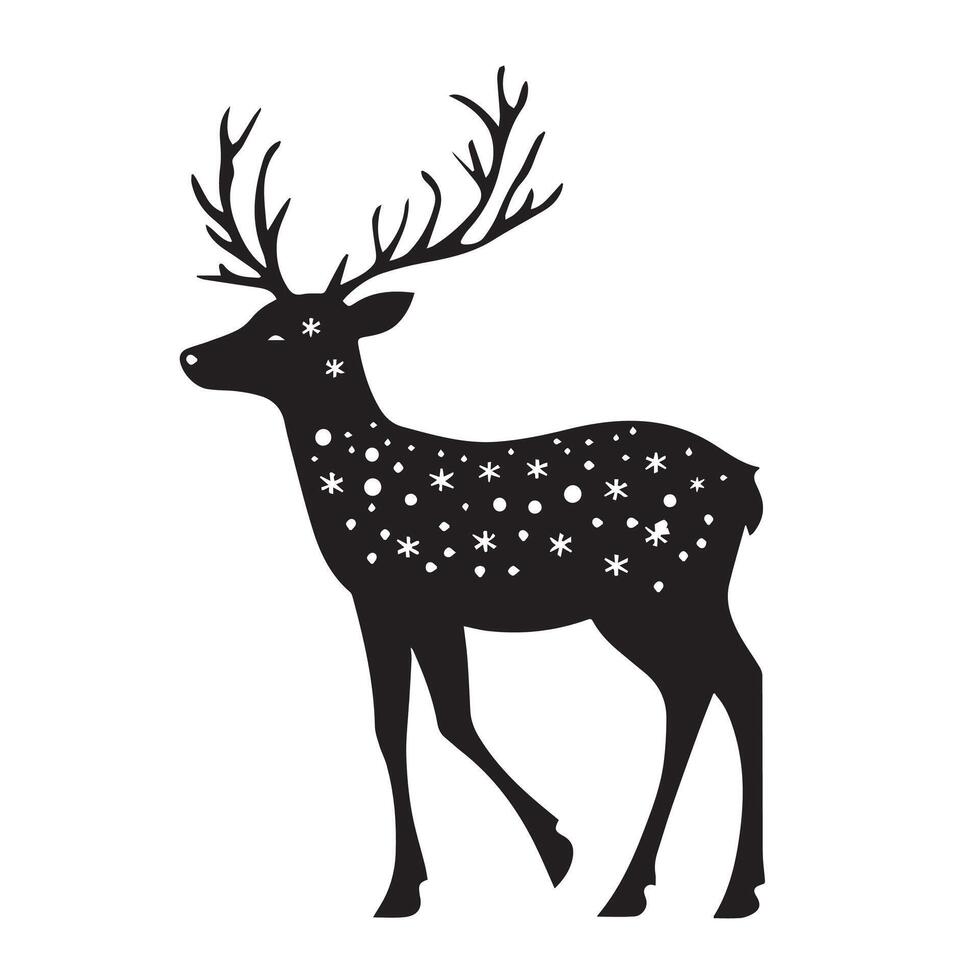 Christmas deer. Silhouette of a deer with stars pattern and large antlers in a festive minimalistic black design vector