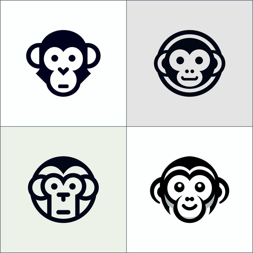 monkey face funny cute silhouette logo illustration set template design vector
