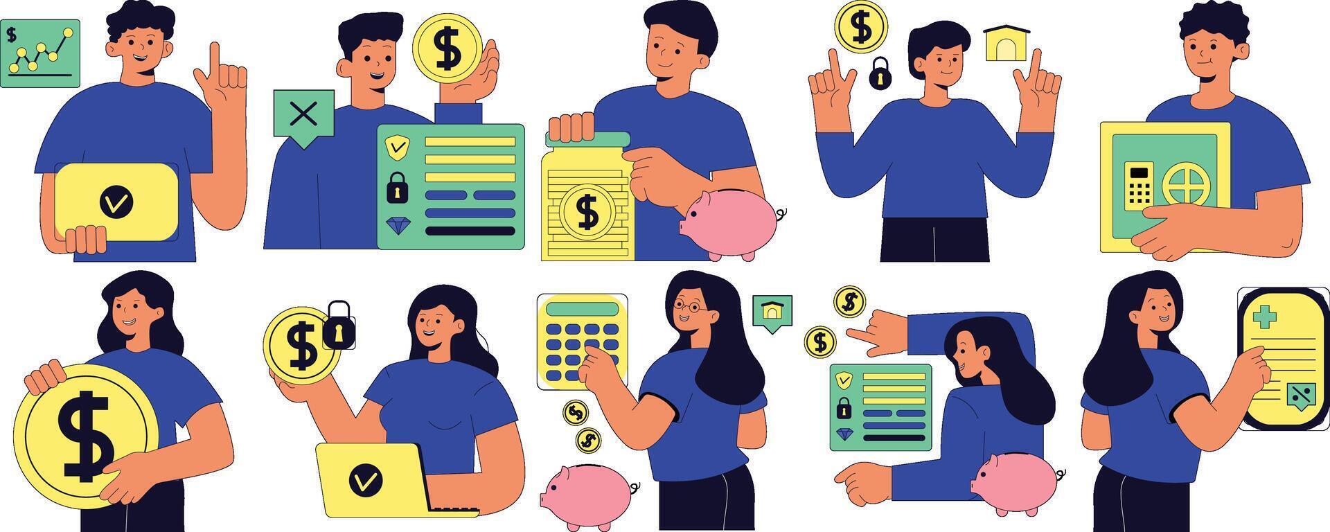 Collection Saving Money Character Illustration vector