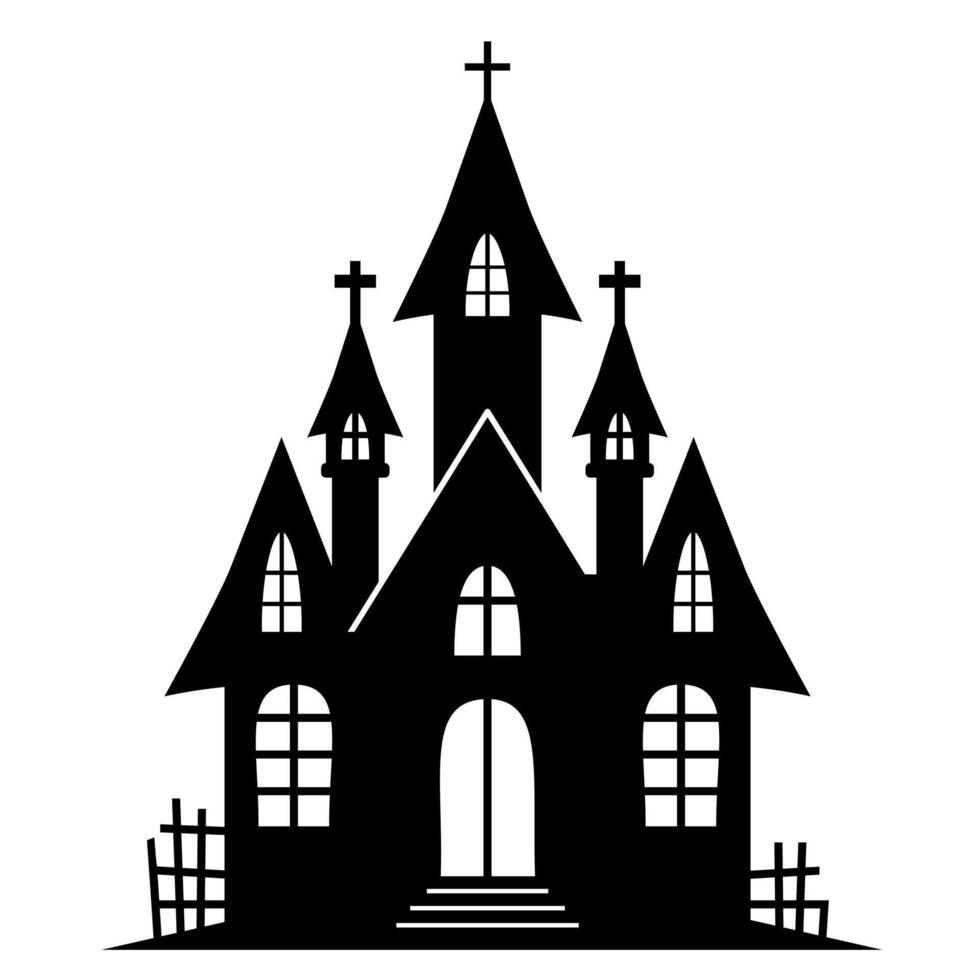 Halloween haunted house silhouette isolated on white background. vector