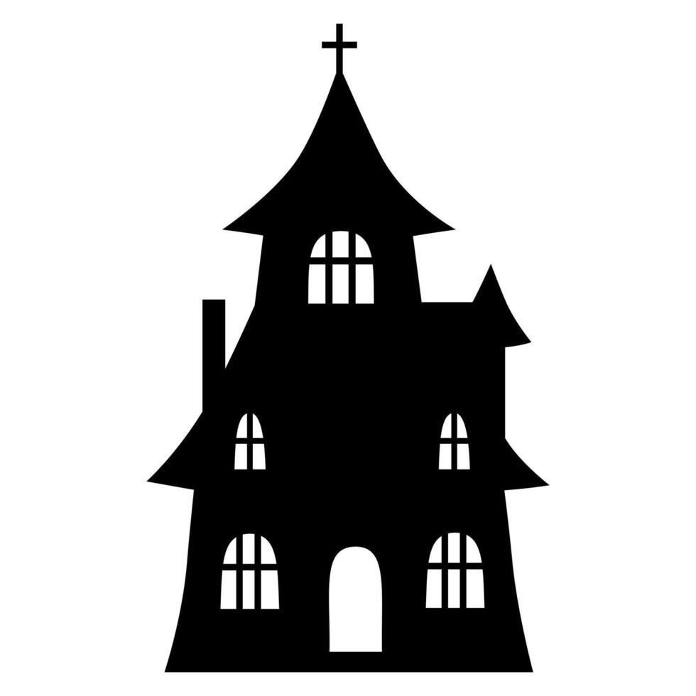 Halloween haunted house silhouette isolated on white background. vector