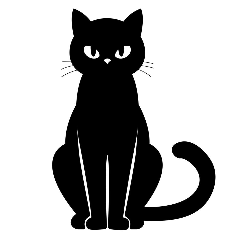 Halloween black cat silhouette isolated on white. vector