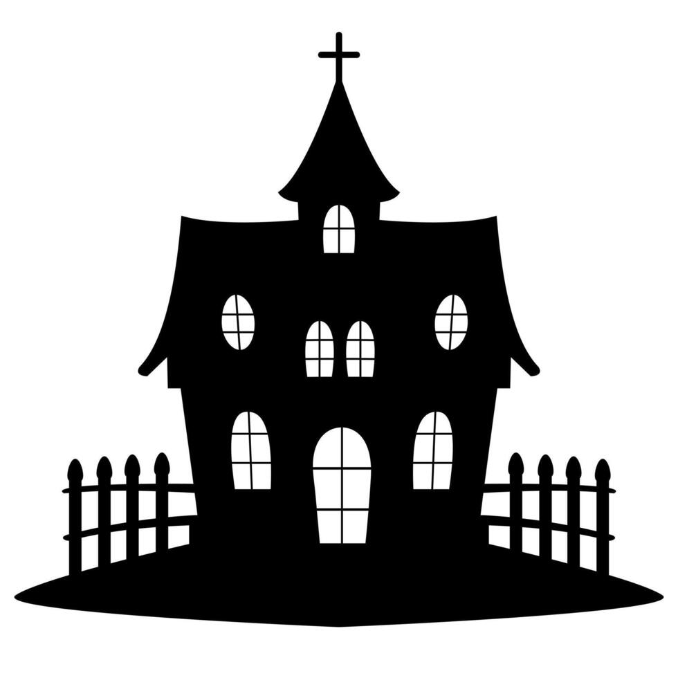 Halloween haunted house silhouette isolated on white background. vector